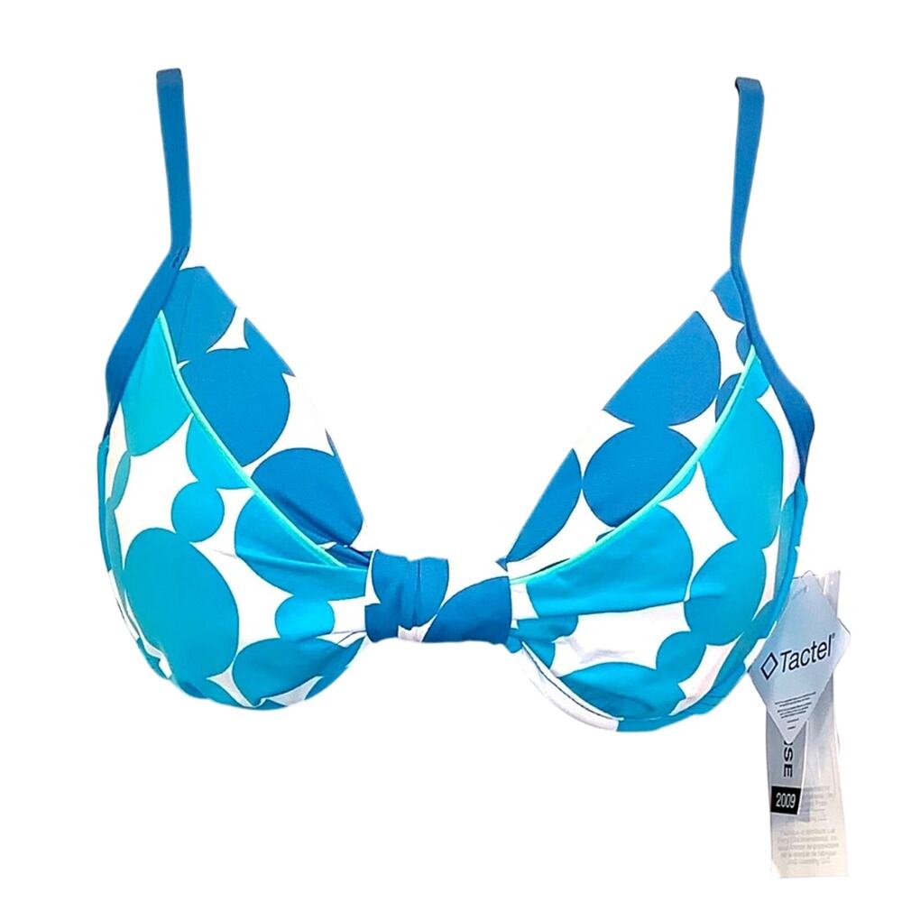 Jag Bikini Top Small Blue White Geometric Underwire Swim NWT
